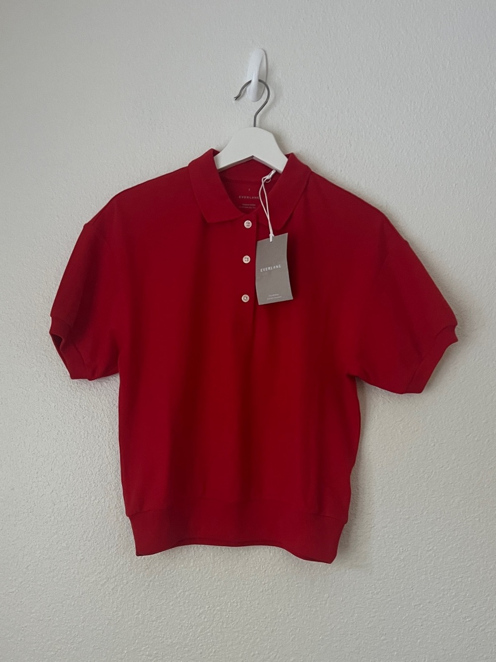 Everlane NWT The Oversized Polo Shirt Red Organic Cotton Boxy Blouson Small